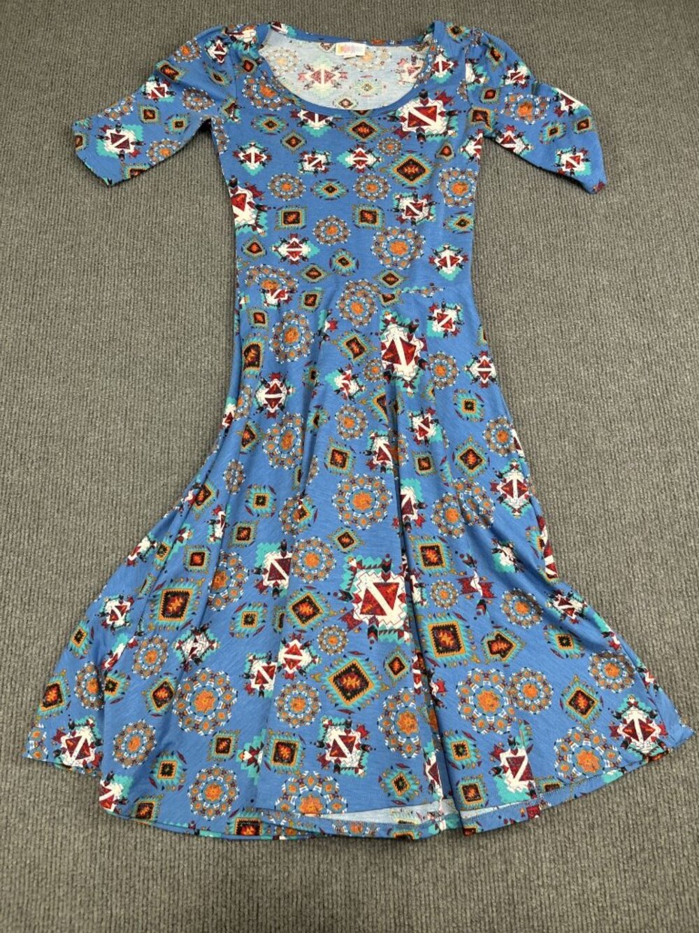 LuLaRoe Womens Blue Geometric Fit & Flare Dress XXS